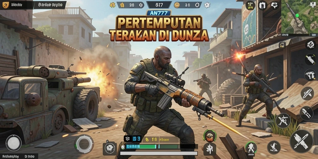 Tampilan gameplay AN777 yang intens dalam pertempuran Battle Royale.