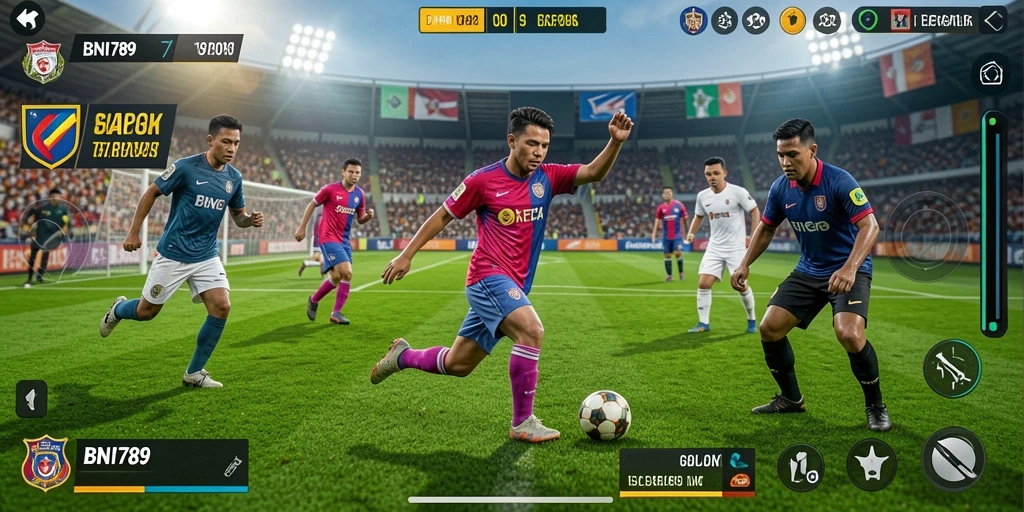Gameplay seru BNI789 yang menghadirkan aksi sepak bola nyata.