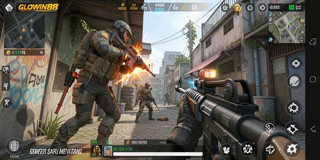 Tangkapan layar menunjukkan pertarungan FPS yang intens dan mendebarkan.