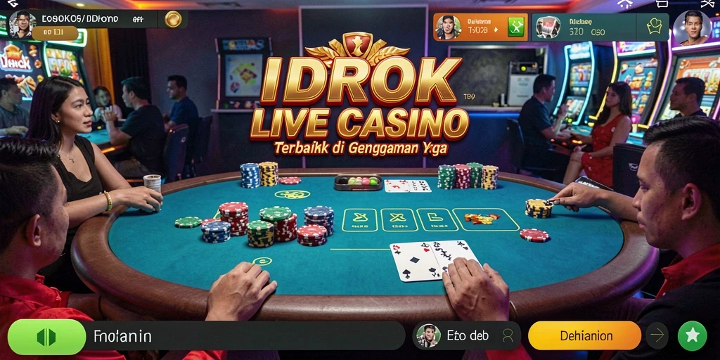 Tampilan gameplay IDROK yang menarik dengan dealer langsung dan suasana kasino.
