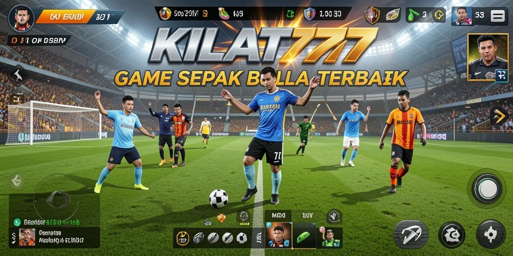 Tampilan utama gameplay KILAT777 dengan aksi sepak bola yang memukau.