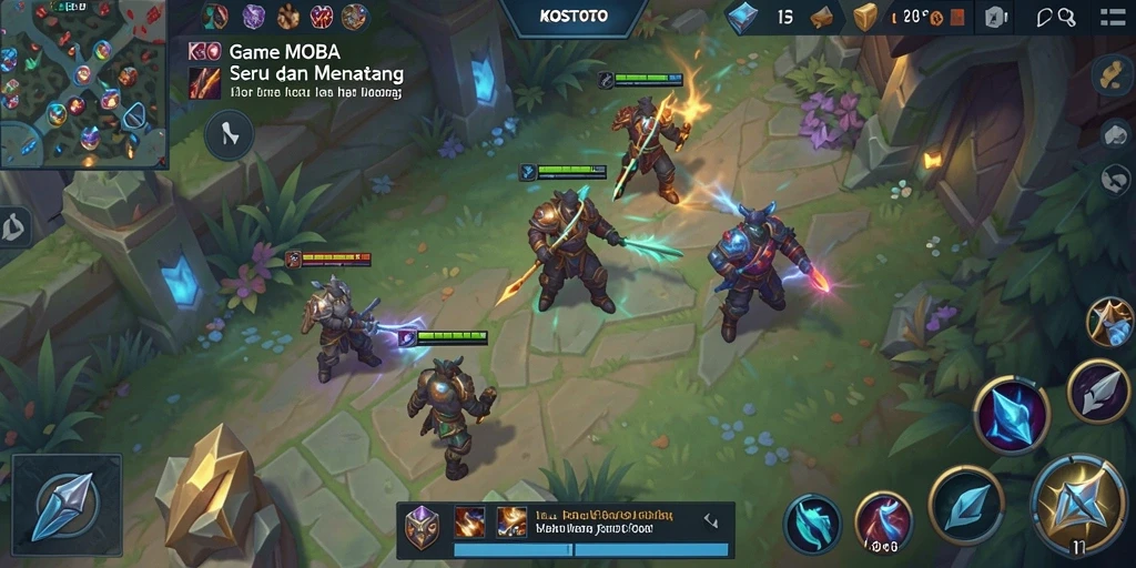 Tampilan gameplay KOSTOTO yang intens dalam pertempuran MOBA.