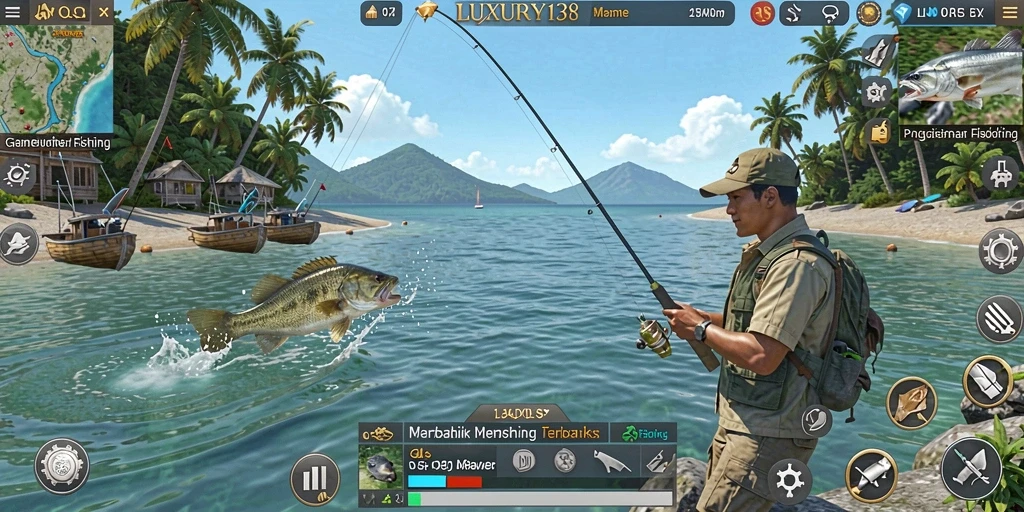 Tampilan gameplay LUXURY138 menunjukkan pengalaman memancing yang realistis dan seru.