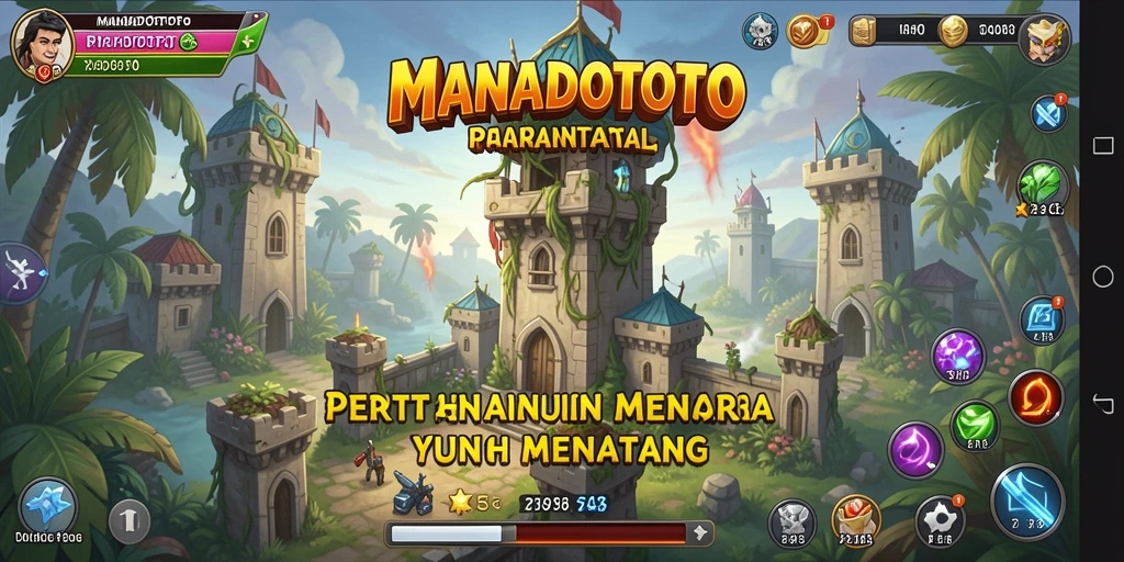 Screenshot utama MANADOTOTO menampilkan momen intens dalam pertempuran Tower Defense.