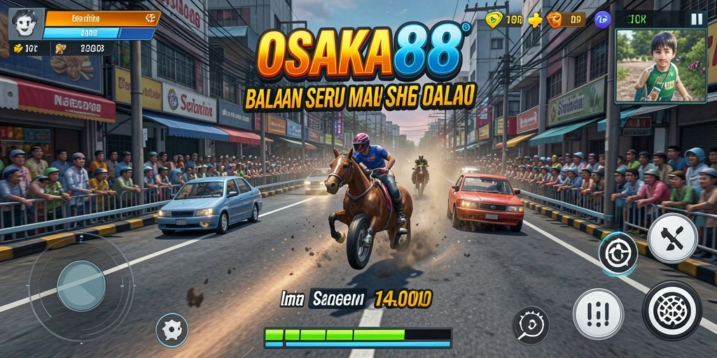 Screenshot intensif gameplay OSAKA88 dalam aksi balapan.