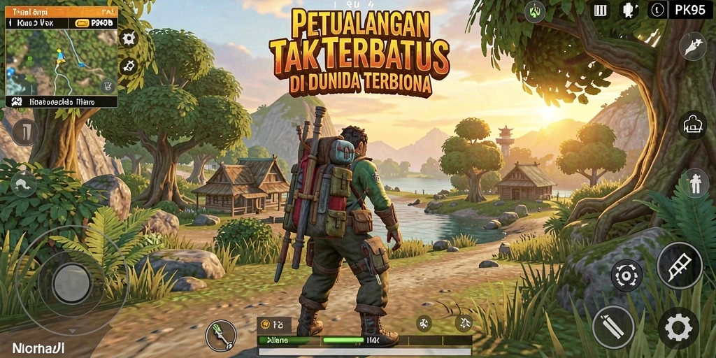 Tangkapan layar gameplay PK95 menampilkan dunia terbuka yang menakjubkan.