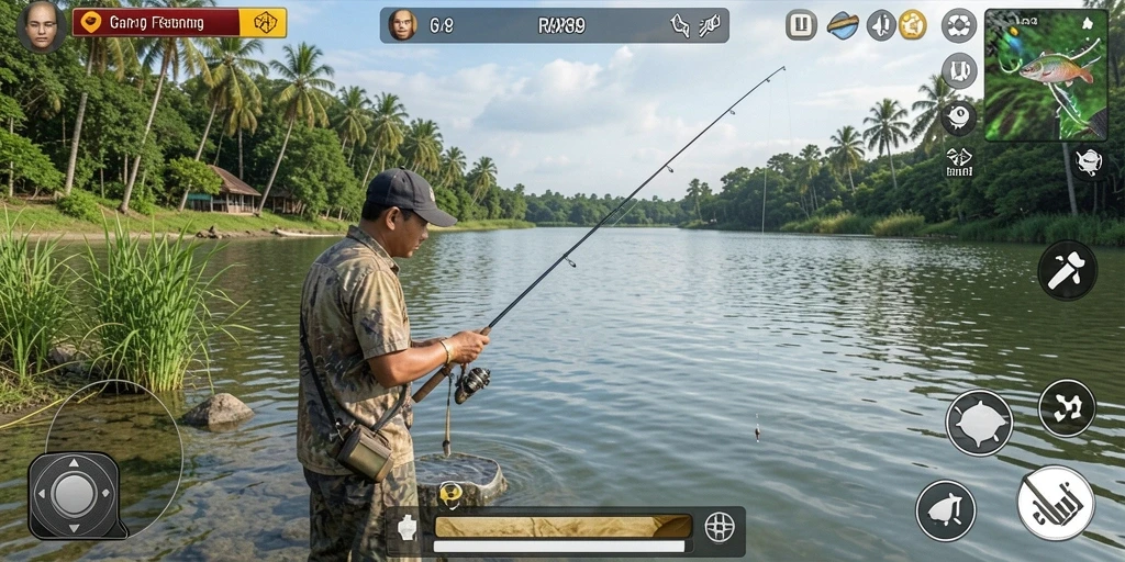Screenshot gameplay <strong>RAP89</strong> menampilkan aksi menangkap ikan yang seru.