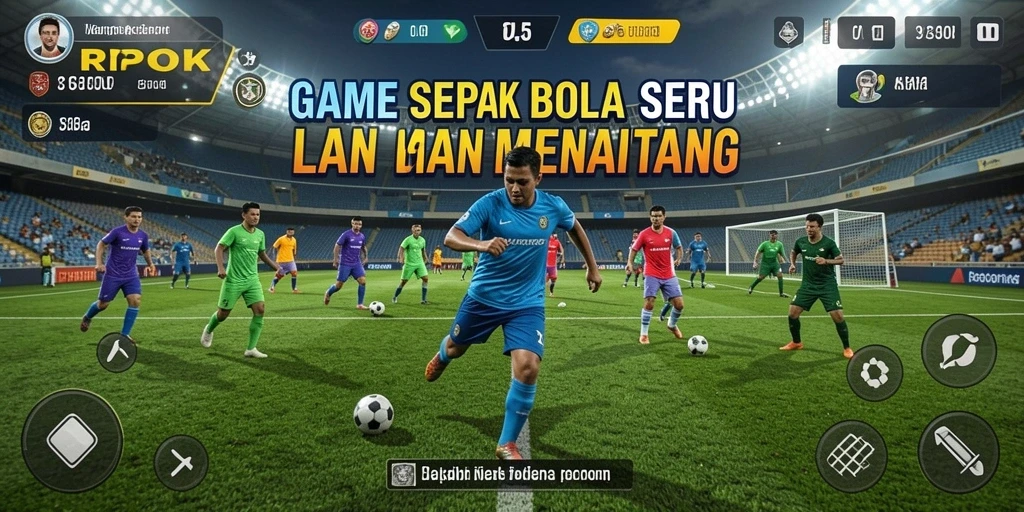 Screenshot dari gameplay RPOK yang menampilkan aksi sepak bola yang mendebarkan.