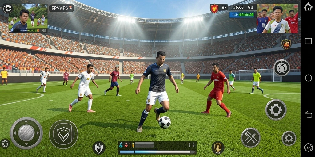 Screenshot RPVIP6 menampilkan aksi seru permainan sepak bola.