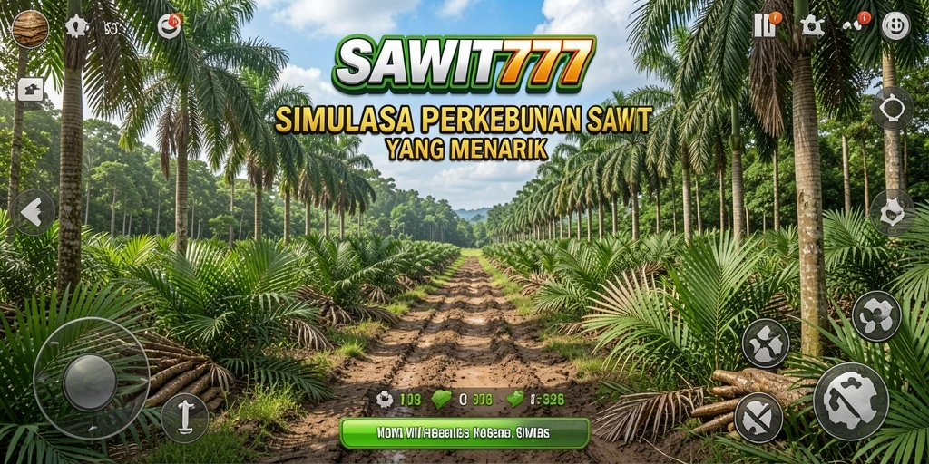 Screenshot gameplay SAWIT777 menampilkan pengelolaan perkebunan sawit yang dinamis.