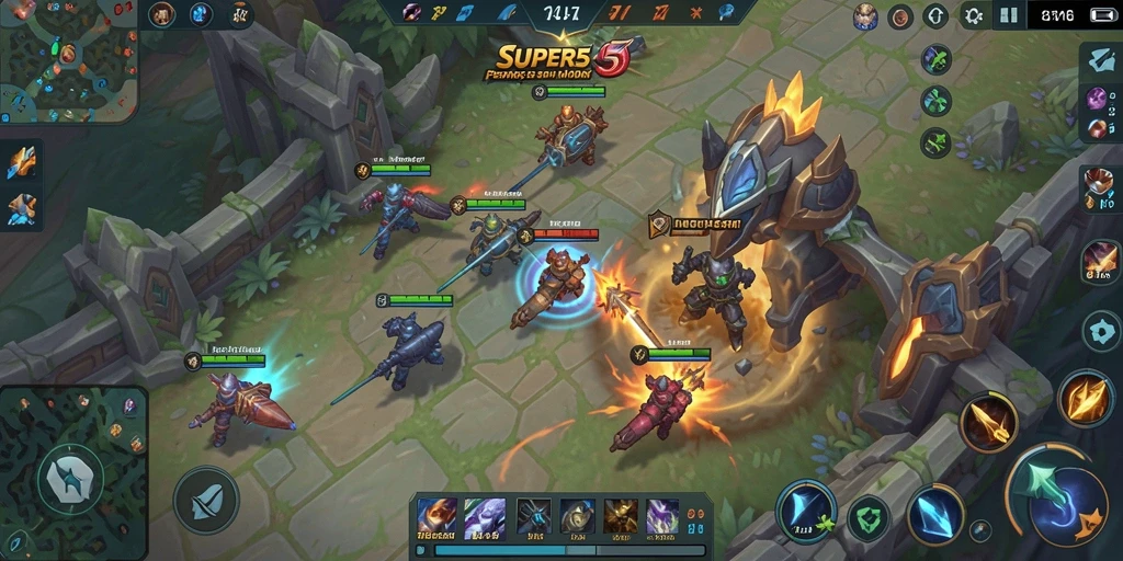 Tampilan aksi seru dari gameplay MOBA SUPER5.
