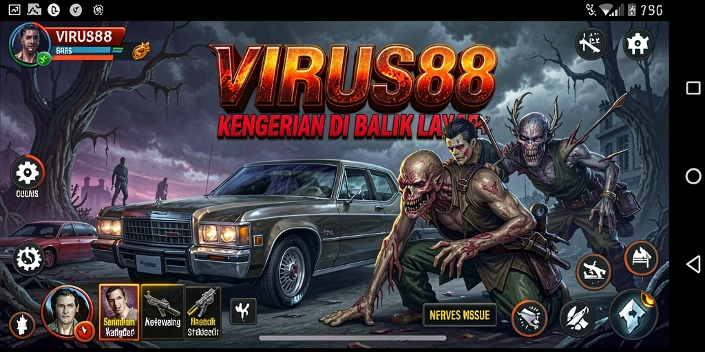 Tampilan gameplay <strong>VIRUS88</strong> yang menakutkan dan mencekam di dunia horor.